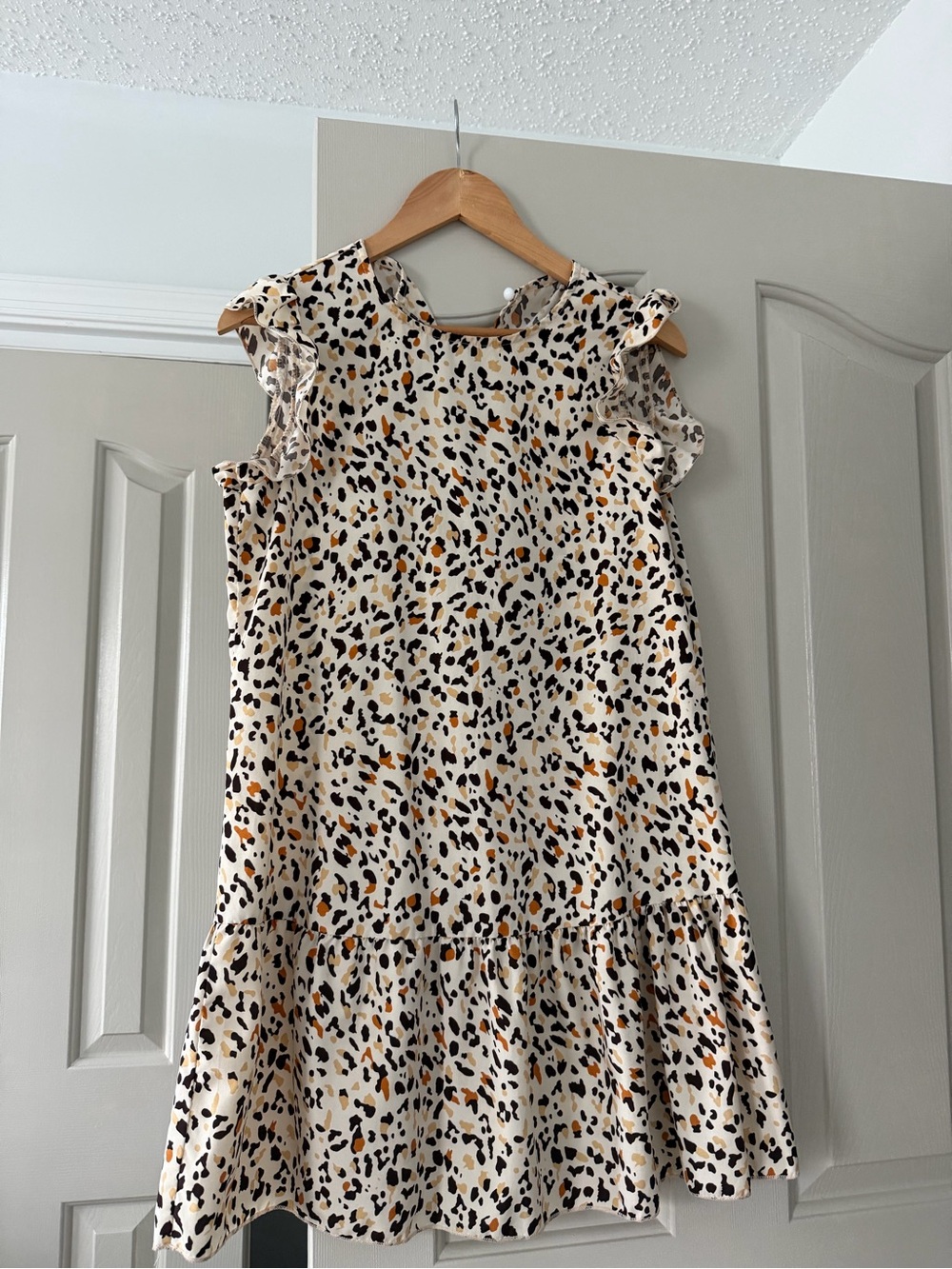 Cream Leopard Print Ruffle Dress